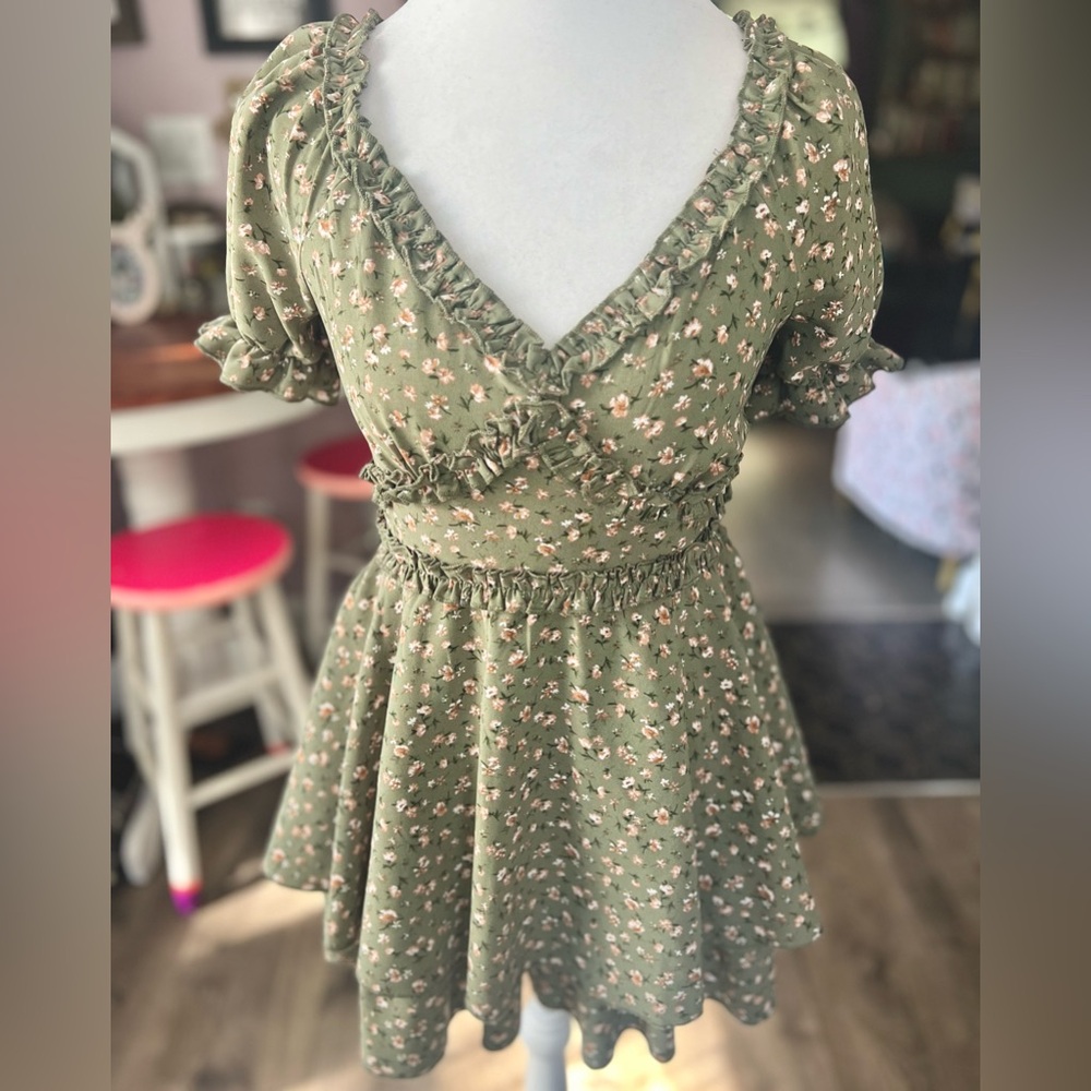Inspired Hearts Green Floral Ruffled Romper
